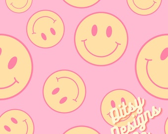Pink Smiley Seamless Design, Pink Girly Pattern, Digital Seamless Design, Fabric Design, Seamless File, Girly Smiley Fabric, Summer Pattern