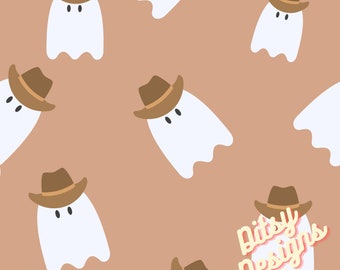 Cowboy Ghostie Seamless Design, Halloween Pattern, Digital Seamless Design, Fabric Design, Seamless File, Cowboy Ghost Design, Halloween