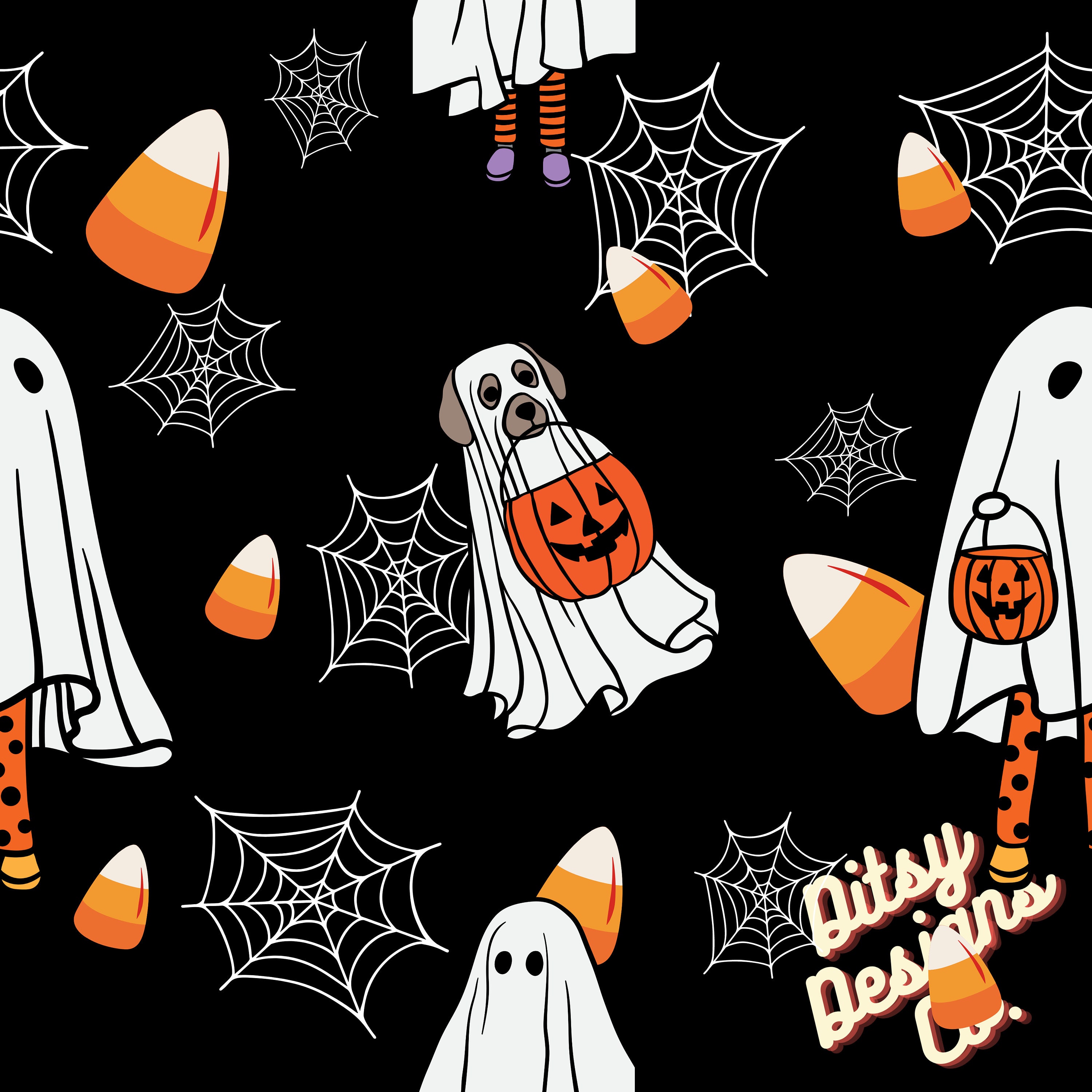 Trick or Treat Ghost Seamless Design, Halloween Pattern, Digital ...