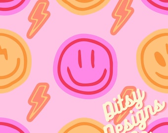 Neon Smiley Seamless Design, Neon Pattern, Digital Seamless Design, Fabric Design, Seamless File, Girly Neon Fabric, Bright Pattern