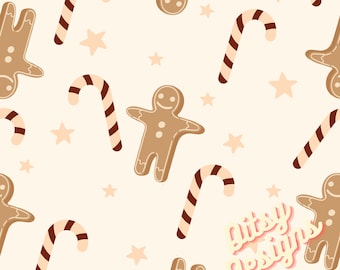 Gingerbread Seamless Design, Christmas Pattern, Digital Seamless Design, Fabric Design, Seamless File, Girly Fabric, Girly Christmas