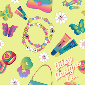 Y2K Accessories Seamless Design, Neon Girly Pattern, Digital Seamless Design, Fabric Design, Seamless File, Girly Neon Fabric, Y2k Gen Z