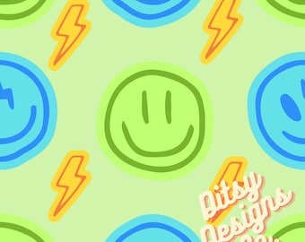 Neon Smiley Seamless Design, Neon Boy Pattern, Digital Seamless Design, Fabric Design, Seamless File, Boy Neon Fabric, Bright Pattern