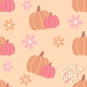 Girly Fall Pumpkin Seamless Design, Pink Pumpkin Pattern, Digital Seamless Design, Fabric Design, Seamless File, Girly Fall, Pink Pumpkin