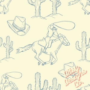 Cowboy Toile Seamless Design, Western Pattern, Digital Seamless Design, Fabric Design, Seamless File, Girly Fabric, Toile Pattern, Cowboy
