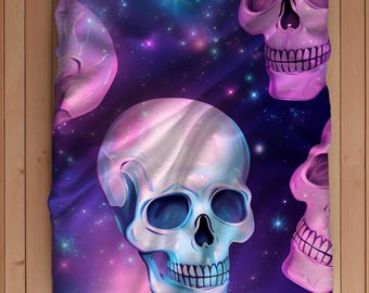 Pastel Skull Galaxy Blanket: Cozy Goth Minky or Sherpa Throw