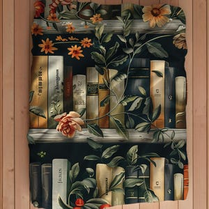Dark Academia Bookshelf Blanket | Vintage Book Lover Throw | Cozy Minky or Sherpa | Gothic Floral Library Aesthetic | 3 Sizes
