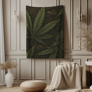 High Vibes Botanical Blanket • Weed Leaf Cozy Throw • 420 Stoner Gift