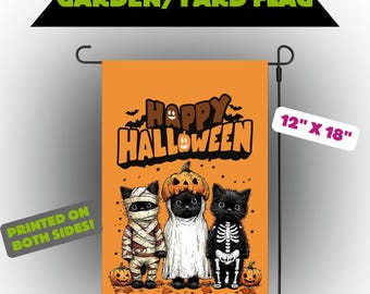 ハロウィンの黒猫フラッグ、秋のフラッグデコレーション、秋のガーデン
