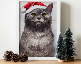 Santa Shorthair | Digital Print | Instant Download | Christmas Decoration | Christmas Print