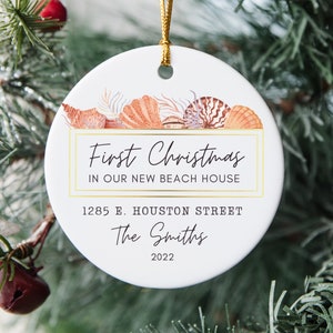Personalized Beach House Ornament, First Christmas Keepsake
