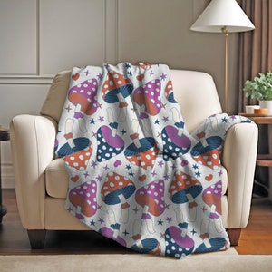 Retro Colorful Mushrooms Velveteen Plush Blanket