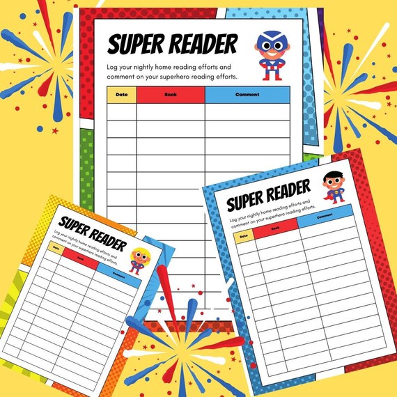 Super Reading Log Checklist 15 SHEETS PRINTABLE Etsy