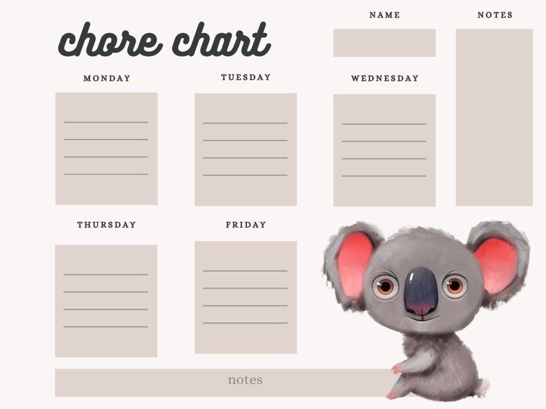 Weekly Chore Chart for Kids PRINTABLE - Etsy