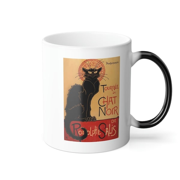 Tourneé Du Chat Noir Color Morphing Mug, Black Cat Mug, Color Changing Mug, Vintage French Art, Cat Art, Cat Gift, Cat Lover Gift, Paris Art