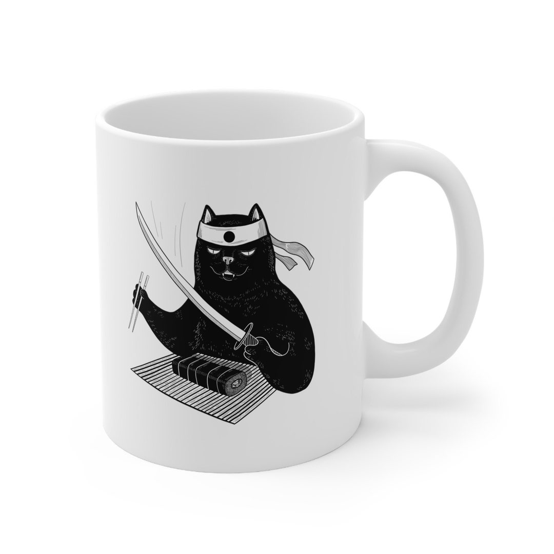 Samurai Cat Mug, Samurai Cat, Sushi, Cat Coffee Mug, Cat Mug, Cat Gifts