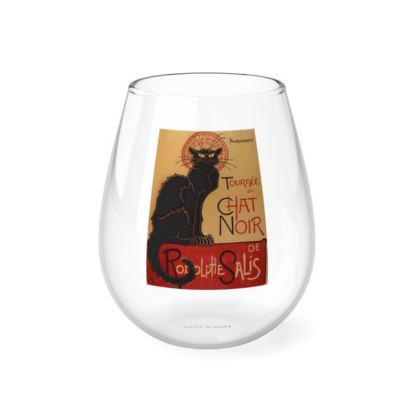 Tourneé Du Chat Noir Stemless Wine Glass, Black Cat Wine Glass, Vintage French Art, Cat Art, Cat Gift, Cat Lover Gift, Cat Mom, Cat Dad