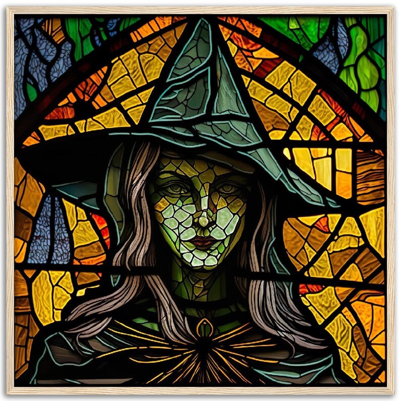 Witch on Stained Glass, Witch Wall Art, Witchy Decor, Home Decor