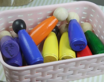 Montessori Peg Dolls Multicultural Purple Color Set. Toys for kids. Doll house toys. Pretend play create your own