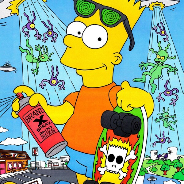 Vintage Bart Simpson 1991 Classic Video Game Poster (40" x85" at 300DPI). Ultra High-Quality Retro Video Game Wall Art. Digital Download