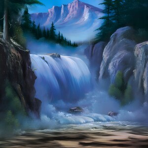 Giclee Print of Bob Ross Inspired Mountain Waterfall 