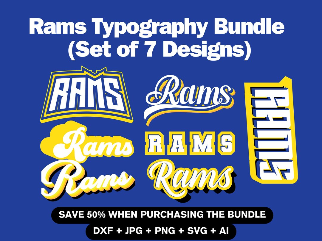 Rams Typography Design, Fully Editable Graphic Football SVG PNG Digital ...