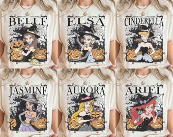 Vintage Halloween Disney Princess Tour Shirts, Disney Witch Ariel Belle Elsa Tiana Tee, Mickey's Not So Scary Party, Magic Kingdom Trip Tee