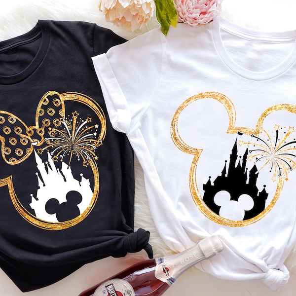 Mickey and Minnie Happy New Year 2024 Matching T-Shirt, Disney Couple 2024 Fireworks Party Sweatshirt, Disneyland Vacation Holiday Gift