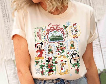 Coquette Mickey & Friends Very Merrytime Cruises-kerstshirt, Disney Cruise Line-kerst-T-shirt, Family Xmas Cruise Trip bijpassende pyjama