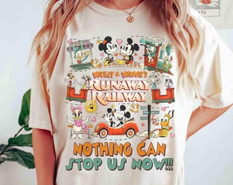 レトロなミッキー＆ミニーのランナウェイ・レールウェイTシャツ、ディズニー「Nothing Can Stop Us Now」Tシャツ、ディズニーランド・ファミリーバケーション2026、WDWガールズトリップシャツ