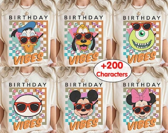 Disney Retro 90s Mickey And Friends Birthday Vibes Shirt, Cute All Characters Group Tee, Disneyland Magic Kingdom Family Vacation 2026 Trip