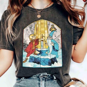 Retro Disney The Sword In The Stone Stained T-shirt, Disney Arthur And Merlin Stained Glass Tee, WDW Magic Kingdom Family Vacation Trip