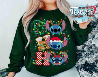 Disney Santa Stitch Ho Ho Ho kerstverlichting shirt, Mickey's Very Merry Xmas Party bijpassende Tee, Disneyland vakantie vakantie 2026 reiscadeau