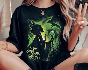 Disney Doornroosje Schurken Maleficent Portret Retro Shirt, Maleficent Dragon Tee, Disneyland Magic Kingdom familievakantiereis