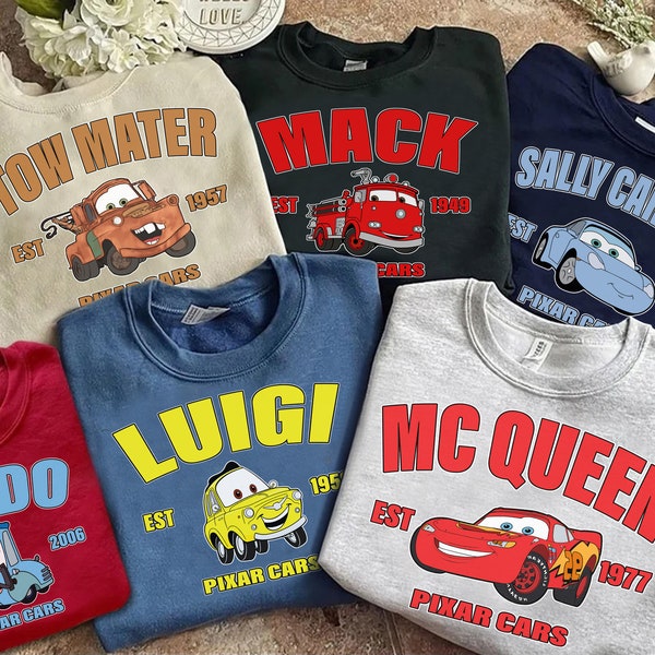 Disney Pixars Cars Personaggi Gruppo Squad Custom MC Queen Vintage Camicia, Magic Kingdom Unisex T-shirt Famiglia Compleanno Regalo Aiuto Bambino Tee