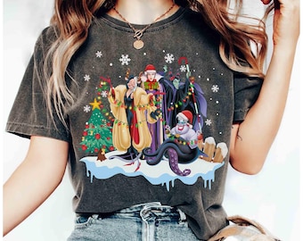 Disney Villains Squad Characters kerstlichtshirt, boze koningin, Maleficent, Ursula, Disneyland vakantie familiefeest kerstcadeau