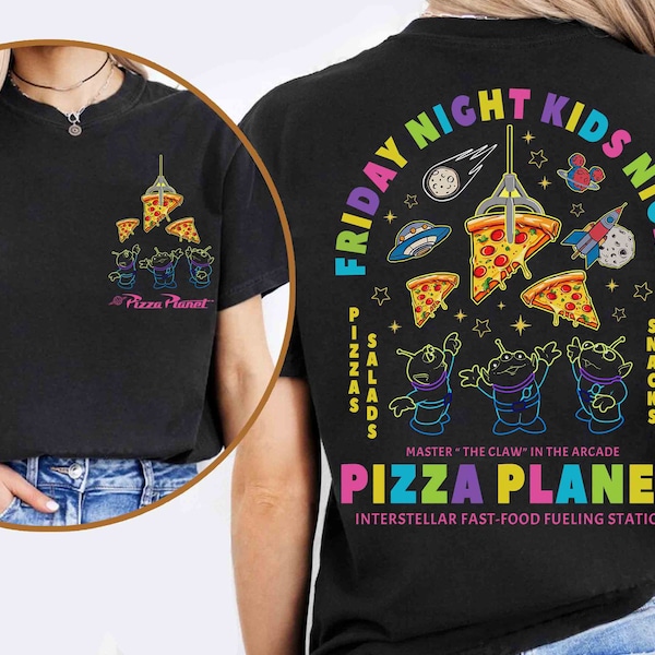 2-Sided Toy Story Aliens Pizza Planet T-shirt, Disney Pixar Fest 2024 Matching Tee, Pixar Pals Playtime Party, Disneyland Resort Family Trip