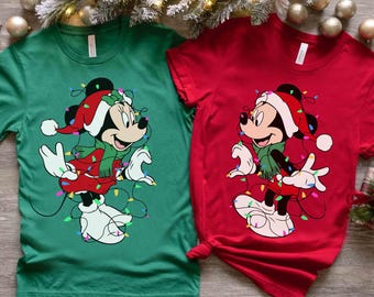 Disney Couples Mickey And Minnie Mouse Christmas Lights T-Shirt, Mickey's Very Merry Xmas Party Sweatshirt, Disneyland Vacation Holiday Gift
