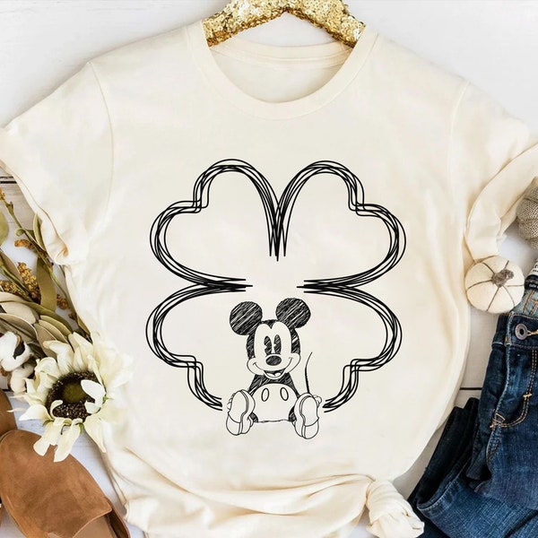 Disney Mickey Mouse Shamrock Sketch Happy St's Patrick's Day Shirt, Disney Happy Patrick's Day 2024 Tee, Disneyland Vacation Trip Gift