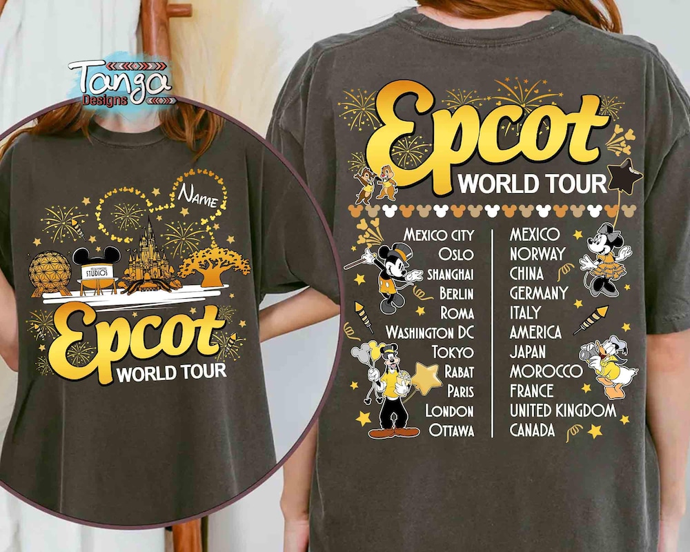 Personalized Disney Mickey & Friends Happy New Year Fireworks 2025 Epcot Around The World T-Shirt, Family Matching New Year Crew Party Tee Bespoketshirt