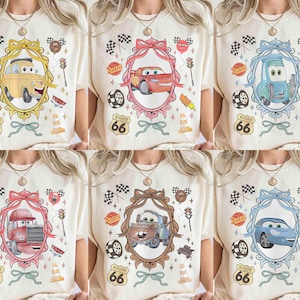 Watercolor Coquette Disney Cars shirt, Lightning McQueen Mater Doc Hudson Sally Carrera Birthday Cars Family Shirt, Disney Girl Trip Shirt