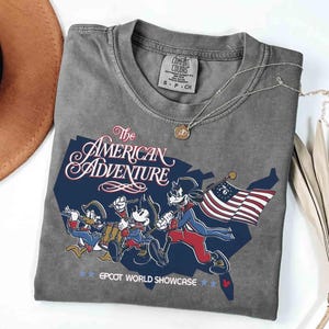 Comfort Colors American Adventure And EPCOT World Showcase Shirt, Disney USA 250th Anniversary 4th of July Mickey Friends US Flag Patriotic image 2