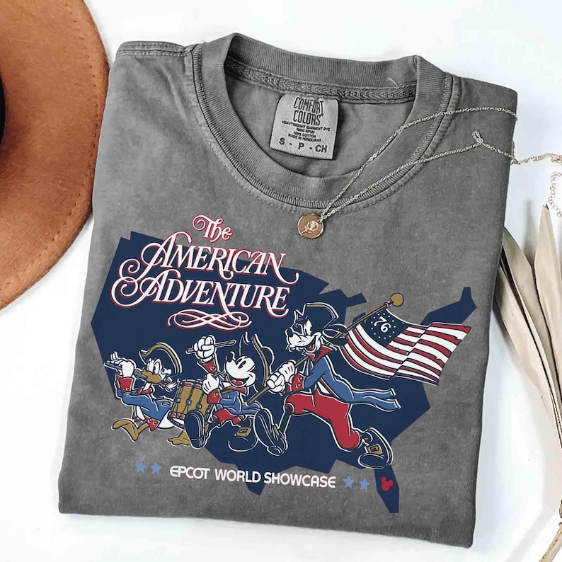 Comfort Colors American Adventure And EPCOT World Showcase Shirt, Disney USA 250th Anniversary 4th of July Mickey Friends US Flag Patriotic image 2