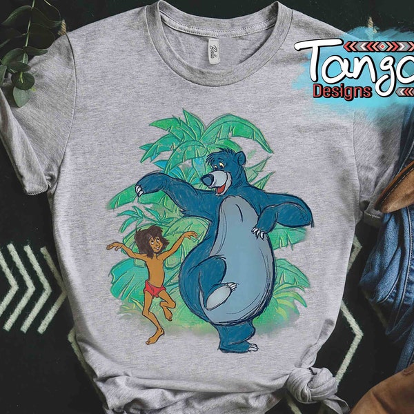 Disney The Jungle Book Mowgli & Baloo Crayon Sketch Retro Shirt, WDW Magic Kingdom Unisex T-shirt Family Birthday Gift Adult Kid Toddler Tee