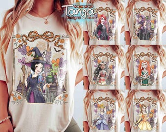 Retro Disney Princess Halloween Shirt, Magic Kingdom Magical Castle Halloween Tee, Disney Witch Ariel Belle Tiana, Spooky Season Girl Trip
