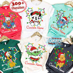Personalized Disney Mickey and Friends Christmas Family Matching T-shirt, Custom All Characters Disneyland Xmas Tee, Mickey Very Merry Xmas