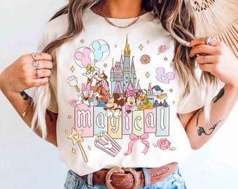 Disney kasteel Mickey en vrienden magisch pastel shirt, mijn eerste Disney-reis 2026 bijpassende T-shirt, WDW Disneyland Magic Kingdom 1e Disney-reis