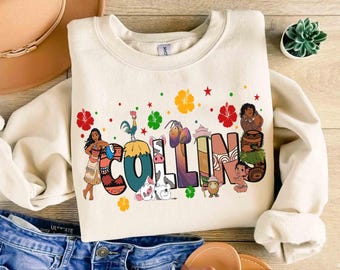 Custom Name Kids Toddler Moana T-shirt, Personalized Disney Hei Hei Pua Maui Tamatoa Matching Tee, Disneyland Vacation Holiday Family Gift