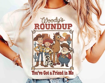 Retro Woodys Roundup Toy Story Shirt, Woody Jessie Bullseye Sheriff Western Shirt, Youve Got a Friend in Me Tee, Disney Pixar Cowboy Outfits