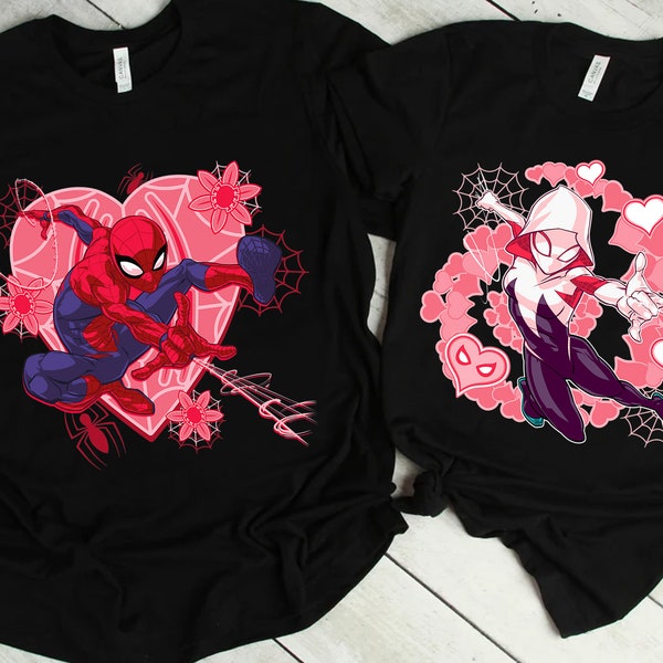 Marvel Spider-Man Hearts and Flowers Valentine's Day T-shirt, Disney Valentine's Day Couple Matching Tee, Magic Kingdom Valentine Trip Gift